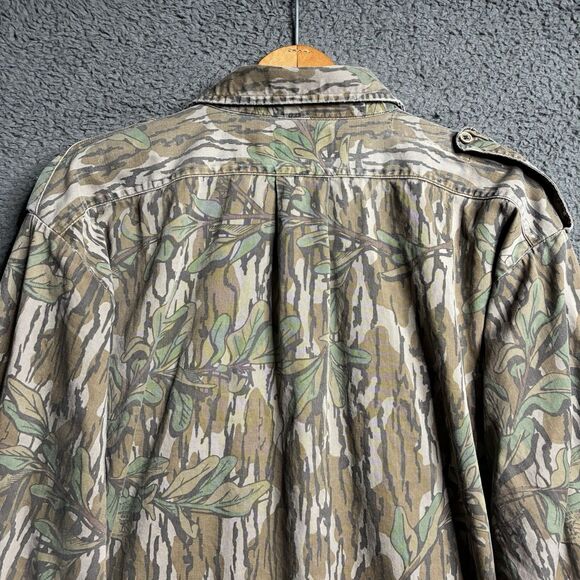 Vintage Mossy Oak Green Leaf Tree Bark Camo Button Up Shirt Mens XL USA Made - Picture 12 of 16